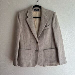 Vintage Yugoslavia 100% Wool Herringbone Tweed Blazer Jacket Preppy Old Money
